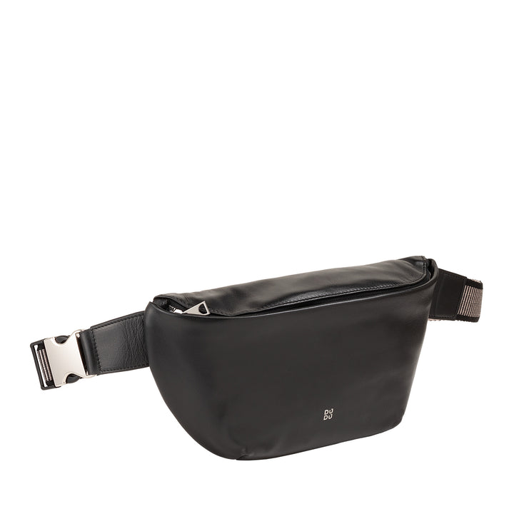 DUDU Marsupio in Vera Pelle per Uomo Donna con Cinghia Regolabile, Design Pulito Elegante Capiente, Marsupio a 3 Zip