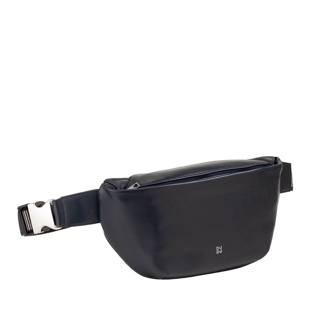 DUDU Marsupio in Vera Pelle per Uomo Donna con Cinghia Regolabile, Design Pulito Elegante Capiente, Marsupio a 3 Zip