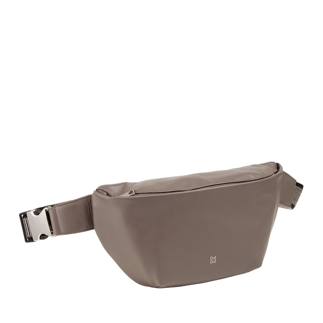 DUDU Marsupio in Vera Pelle per Uomo Donna con Cinghia Regolabile, Design Pulito Elegante Capiente, Marsupio a 3 Zip