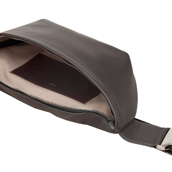 DUDU Marsupio in Vera Pelle per Uomo Donna con Cinghia Regolabile, Design Pulito Elegante Capiente, Marsupio a 3 Zip