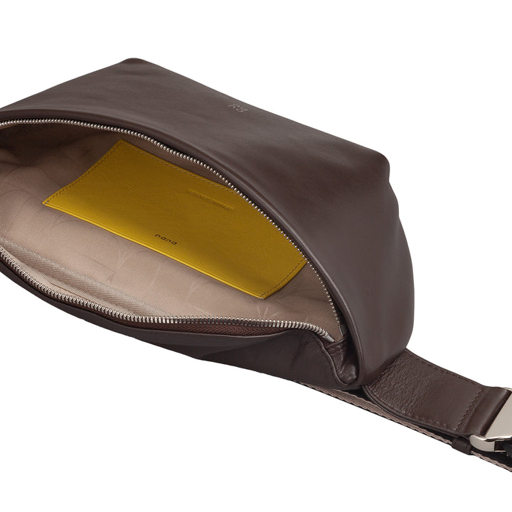 DUDU Marsupio in Vera Pelle per Uomo Donna con Cinghia Regolabile, Design Pulito Elegante Capiente, Marsupio a 3 Zip