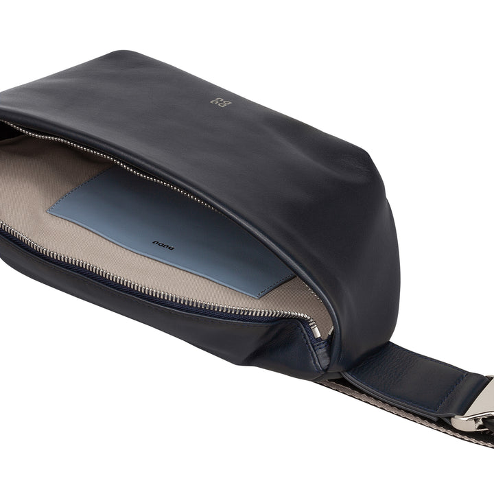 DUDU Marsupio in Vera Pelle per Uomo Donna con Cinghia Regolabile, Design Pulito Elegante Capiente, Marsupio a 3 Zip