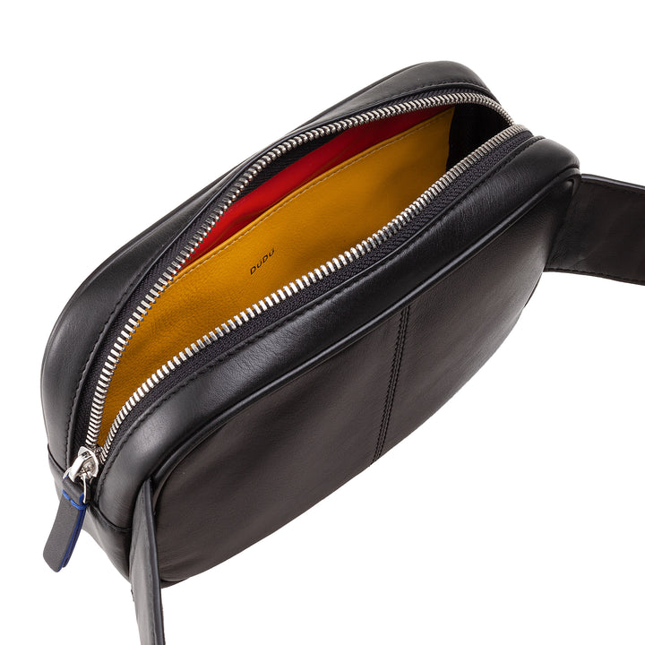 DUDU Marsupio in Pelle Uomo con Cinghia Addominale Regolabile, Marsupio Colorato a Tasca Singola con Cerniera, Porta Cellulare, Borsello da Viaggio, Marsupio da Scooter Moto Bicicletta