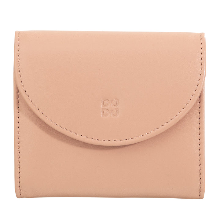 DUDU Mini Portafoglio Donna Slim in Vera Pelle con Portamonete Zip, Chiusura a Bottone, Portafogli Colorato Compatto