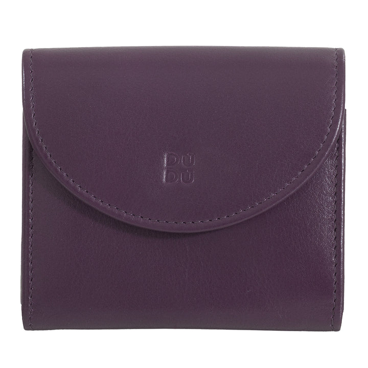 DUDU Mini Portafoglio Donna Slim in Vera Pelle con Portamonete Zip, Chiusura a Bottone, Portafogli Colorato Compatto