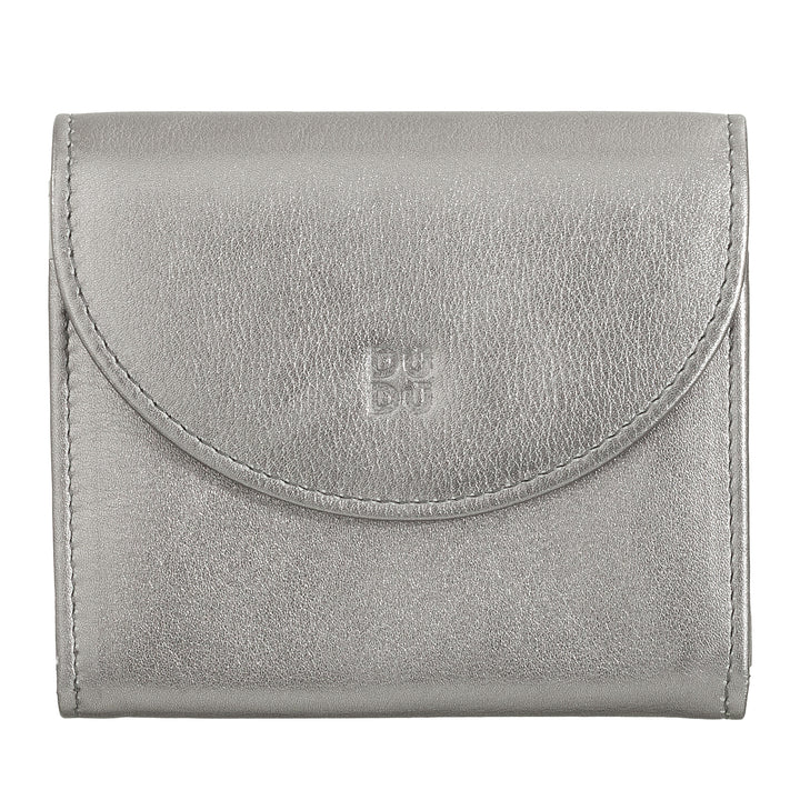DUDU Mini Portafoglio Donna Slim in Vera Pelle con Portamonete Zip, Chiusura a Bottone, Portafogli Colorato Compatto