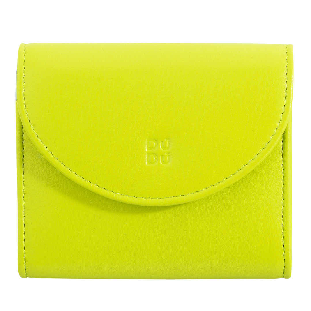 DUDU Mini Portafoglio Donna Slim in Vera Pelle con Portamonete Zip, Chiusura a Bottone, Portafogli Colorato Compatto