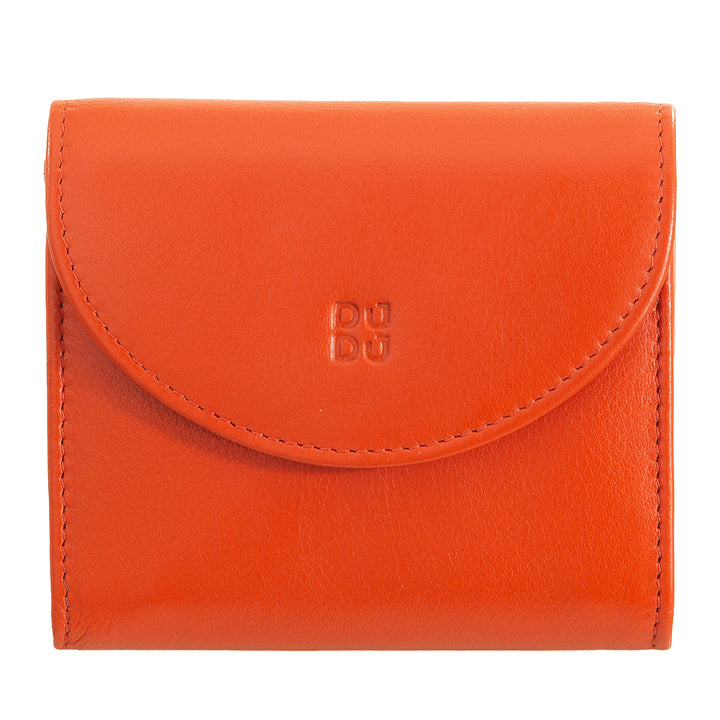 DUDU Mini Portafoglio Donna Slim in Vera Pelle con Portamonete Zip, Chiusura a Bottone, Portafogli Colorato Compatto