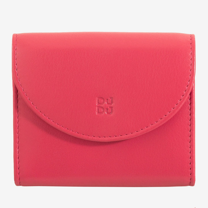 DUDU Mini Portafoglio Donna Slim in Vera Pelle con Portamonete Zip, Chiusura a Bottone, Portafogli Colorato Compatto