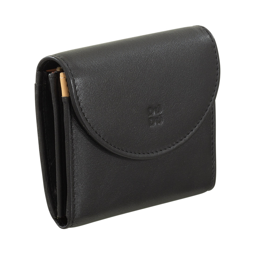 DUDU Mini Portafoglio Donna Slim in Vera Pelle con Portamonete Zip, Chiusura a Bottone, Portafogli Colorato Compatto