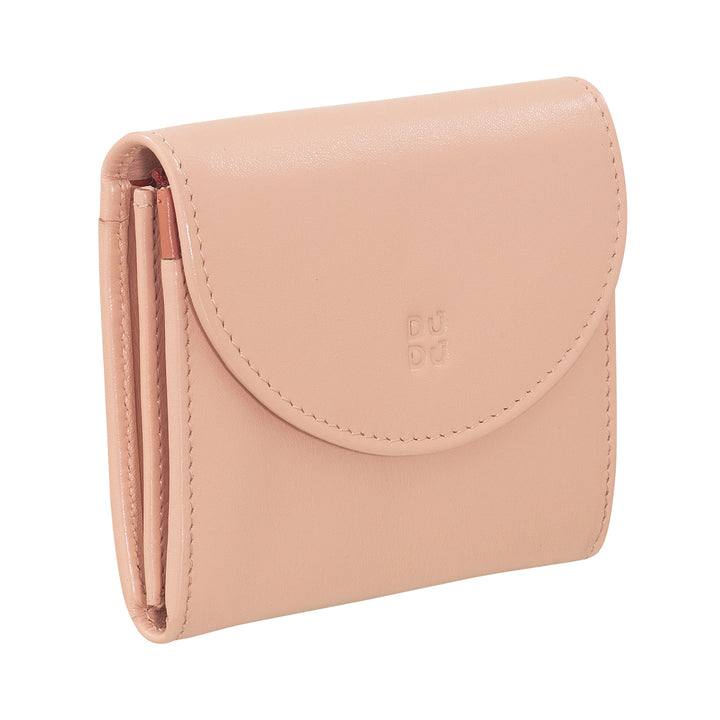 DUDU Mini Portafoglio Donna Slim in Vera Pelle con Portamonete Zip, Chiusura a Bottone, Portafogli Colorato Compatto