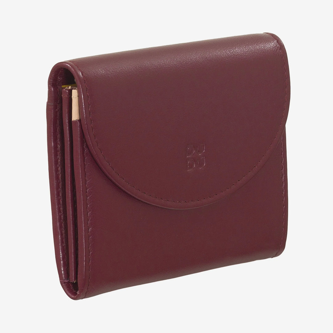 DUDU Mini Portafoglio Donna Slim in Vera Pelle con Portamonete Zip, Chiusura a Bottone, Portafogli Colorato Compatto