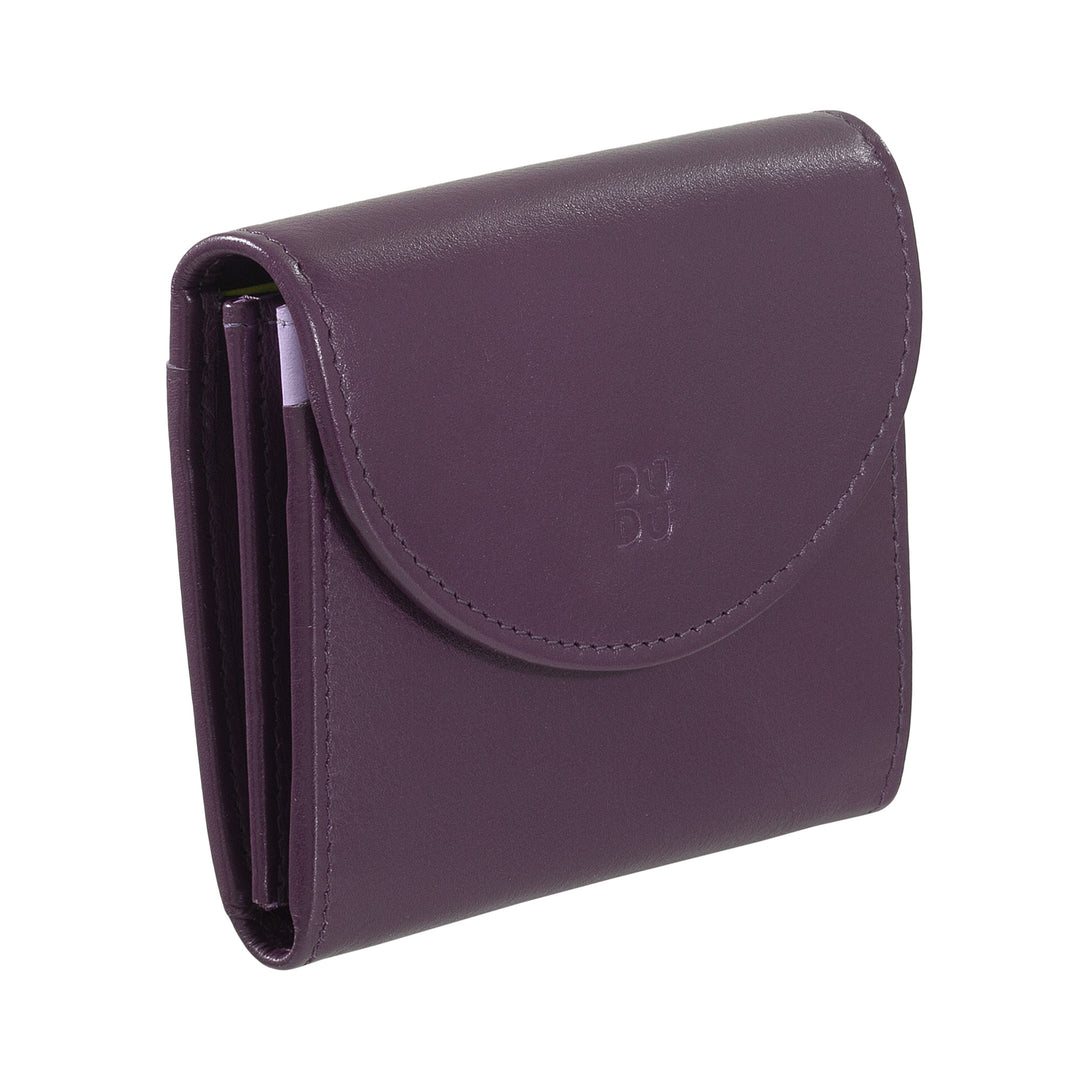 DUDU Mini Portafoglio Donna Slim in Vera Pelle con Portamonete Zip, Chiusura a Bottone, Portafogli Colorato Compatto