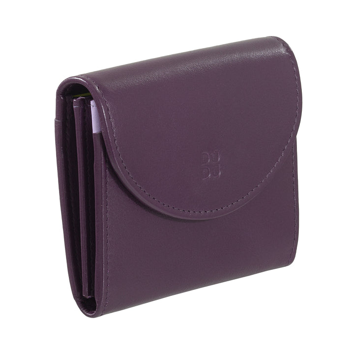 DUDU Mini Portafoglio Donna Slim in Vera Pelle con Portamonete Zip, Chiusura a Bottone, Portafogli Colorato Compatto