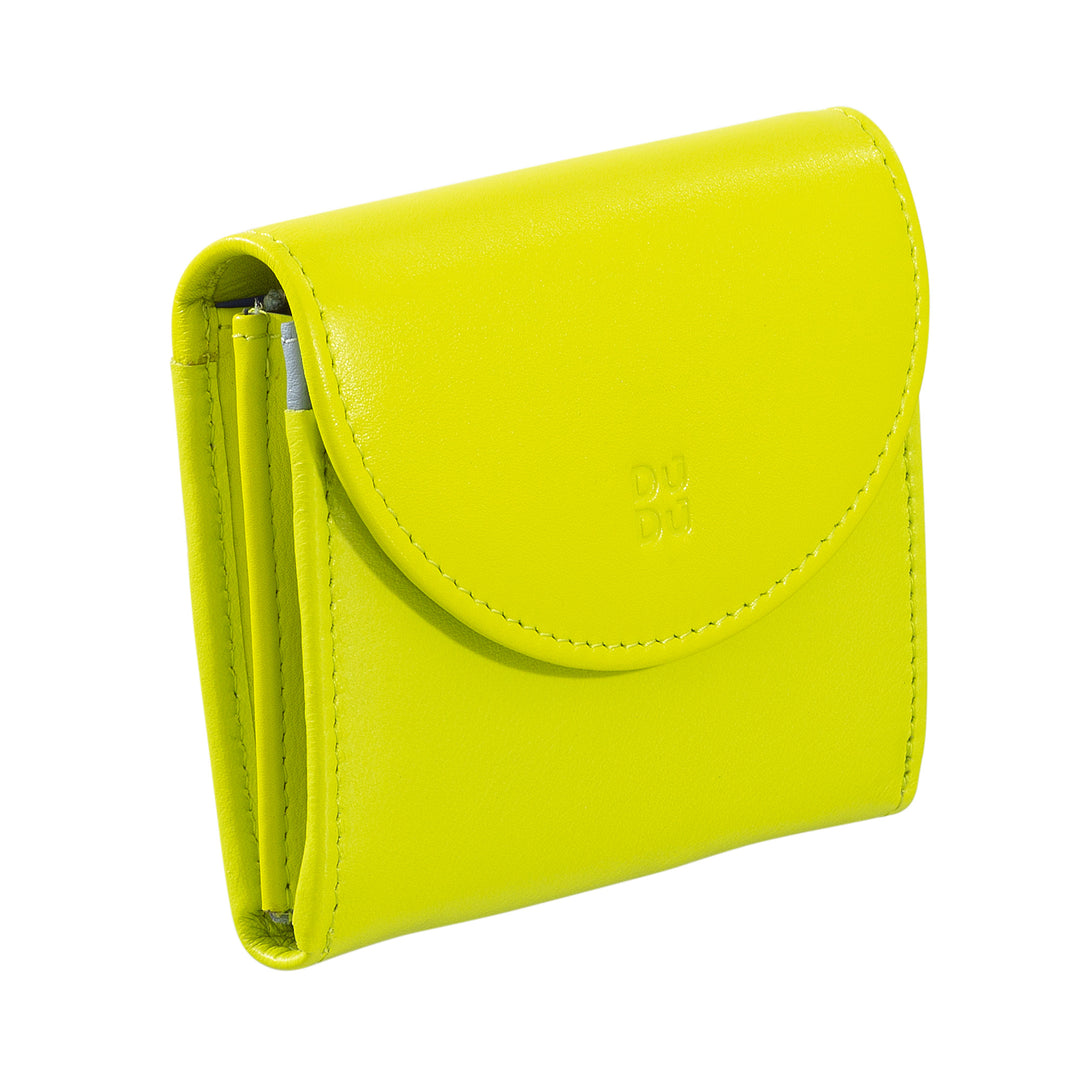 DUDU Mini Portafoglio Donna Slim in Vera Pelle con Portamonete Zip, Chiusura a Bottone, Portafogli Colorato Compatto