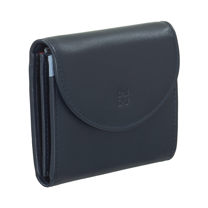 DUDU Mini Portafoglio Donna Slim in Vera Pelle con Portamonete Zip, Chiusura a Bottone, Portafogli Colorato Compatto