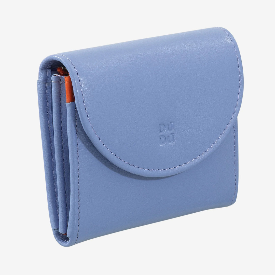 DUDU Mini Portafoglio Donna Slim in Vera Pelle con Portamonete Zip, Chiusura a Bottone, Portafogli Colorato Compatto