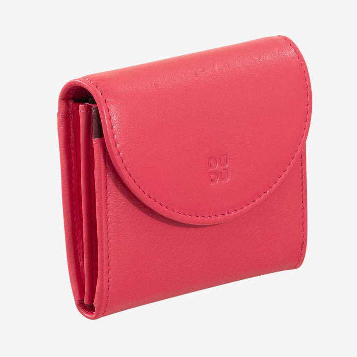 DUDU Mini Portafoglio Donna Slim in Vera Pelle con Portamonete Zip, Chiusura a Bottone, Portafogli Colorato Compatto