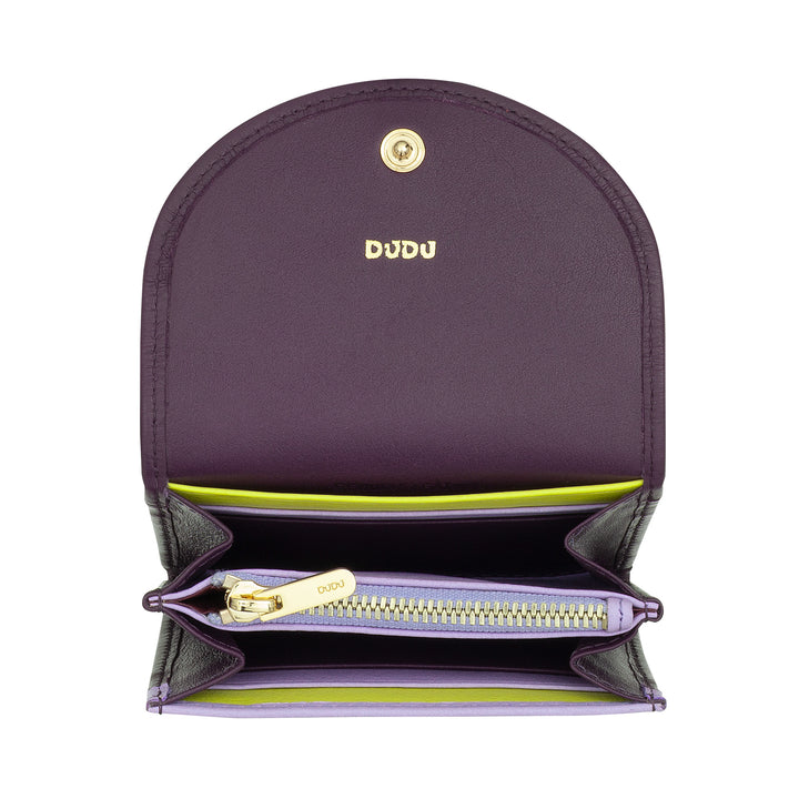 DUDU Mini Portafoglio Donna Slim in Vera Pelle con Portamonete Zip, Chiusura a Bottone, Portafogli Colorato Compatto