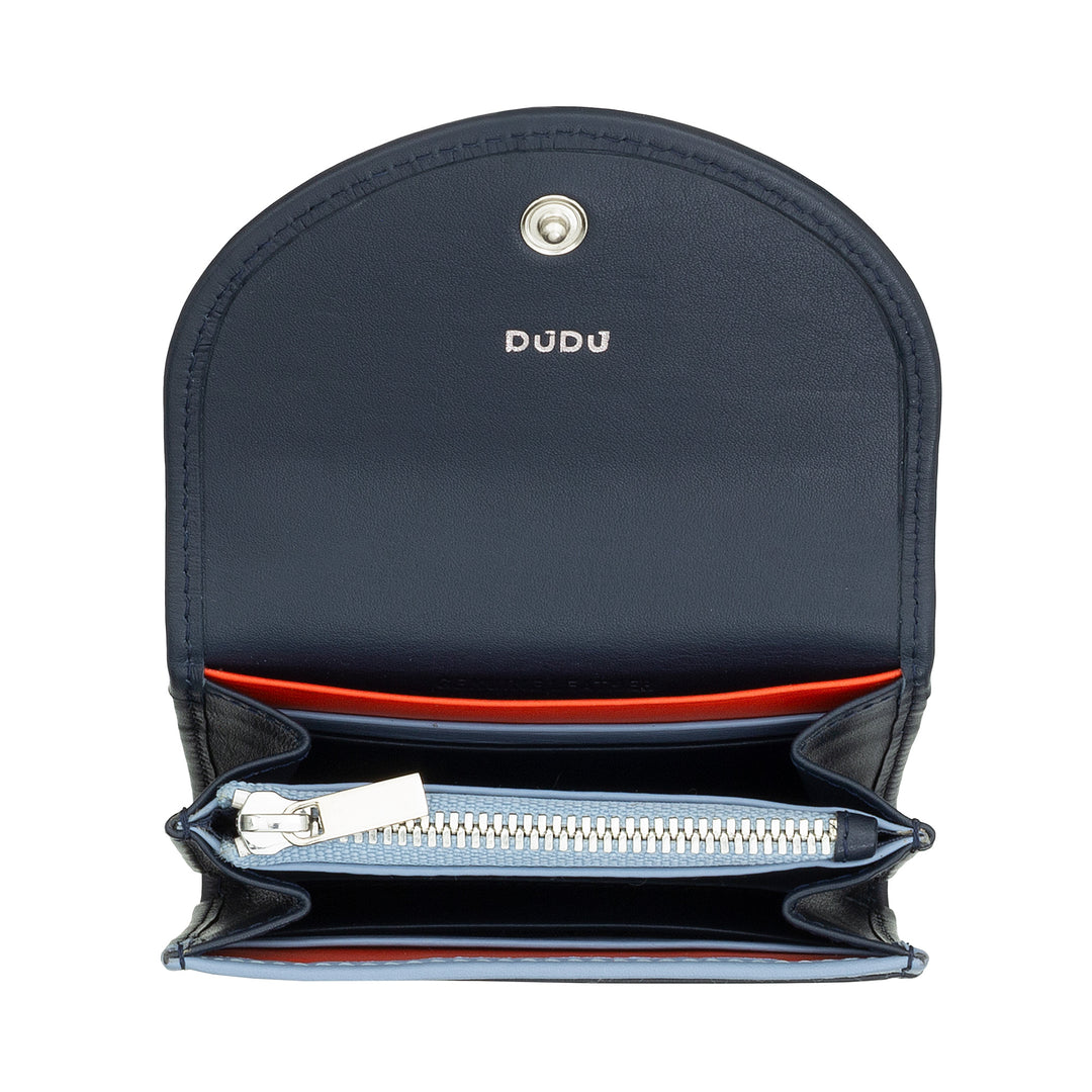DUDU Mini Portafoglio Donna Slim in Vera Pelle con Portamonete Zip, Chiusura a Bottone, Portafogli Colorato Compatto