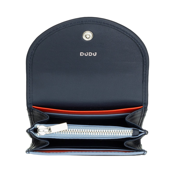 DUDU Mini Portafoglio Donna Slim in Vera Pelle con Portamonete Zip, Chiusura a Bottone, Portafogli Colorato Compatto