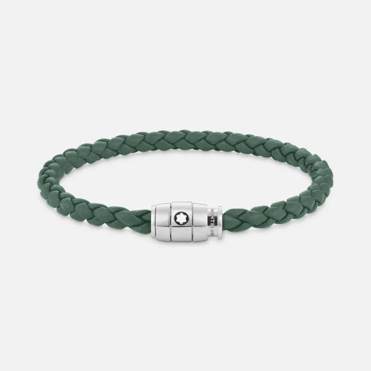 Montblanc bracciale in acciaio con chiusura a 3 anelli e pelle peltro misura S 13315060