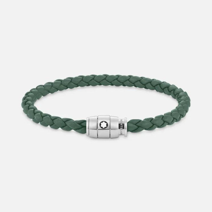 Montblanc bracciale in acciaio con chiusura a 3 anelli e pelle peltro misura S 13315060