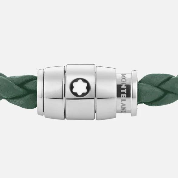 Montblanc bracciale in acciaio con chiusura a 3 anelli e pelle peltro misura L 13315268 - Capodagli 1937