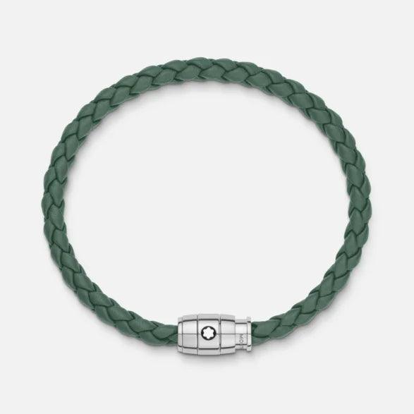 Montblanc bracciale in acciaio con chiusura a 3 anelli e pelle peltro misura L 13315268 - Capodagli 1937