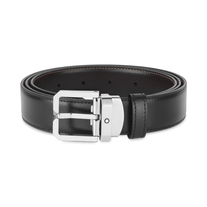 Montblanc cintura reversibile in pelle nero/testa di moro da 35mm con fibbia ardiglione 132873 - Capodagli 1937