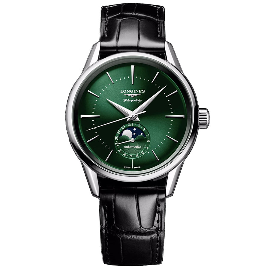 Longines orologio Flagship Heritage Moonphase 38,5 mm verde automatico acciaio L4.815.4.02.2