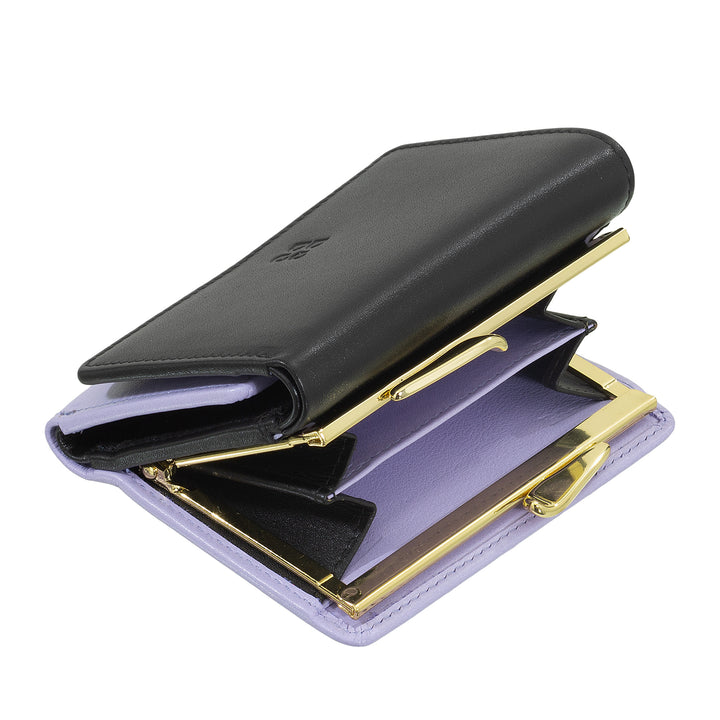 DUDU Portafoglio Donna Piccolo in Pelle RFID con Portamonete a Clic Clac Compatto 6 Porta Carte Tessere