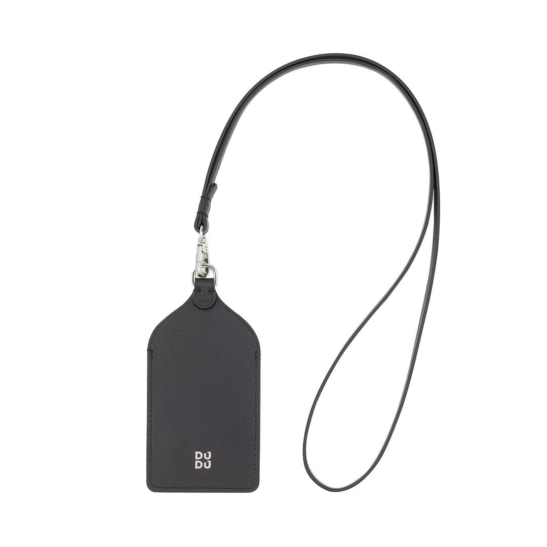 DUDU Porta Badge da Collo in Pelle, con Cordino Staccabile, Porta Pass formato Carta di Credito, Portabadge per Fiere Convegni Ufficio