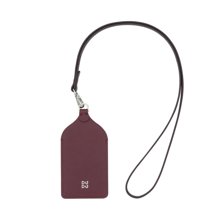 DUDU Porta Badge da Collo in Pelle, con Cordino Staccabile, Porta Pass formato Carta di Credito, Portabadge per Fiere Convegni Ufficio