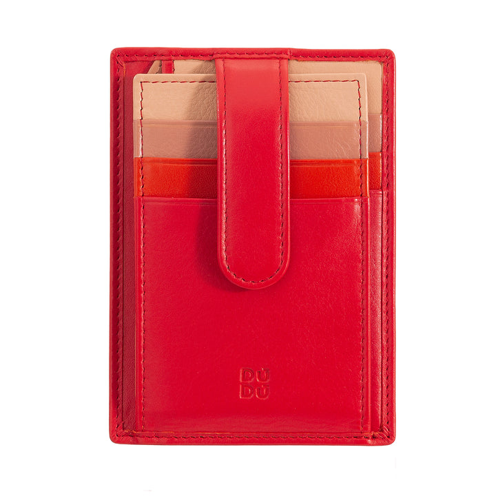 DUDU Porta Carte di Credito in Pelle Multicolore Sottile Slim Uomo Donna con 9 Slot e Chiusura di Sicurezza