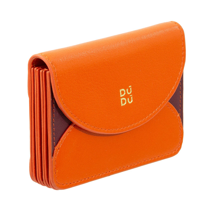 DUDU Porta Carte di Credito a Fisarmonica in Pelle Compatto – Portacarte Uomo Donna con Scomparti Multipli, Chiusura a Bottone, Pratico per Carte e Documenti