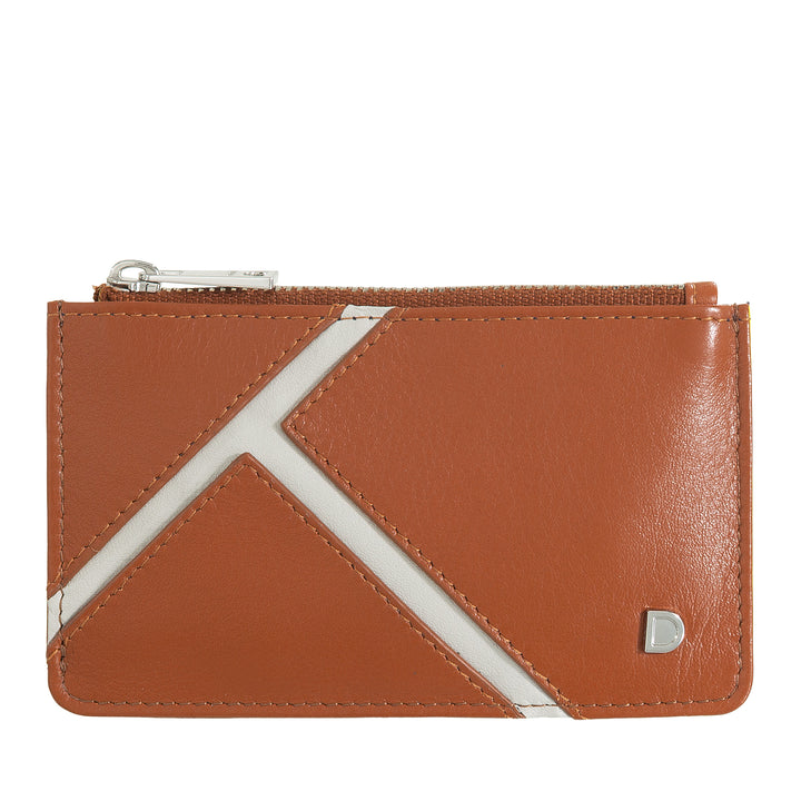 DUDU Porta Carte in Vera Pelle con Zip - Sottile, Portamonete, Porta Tessere – Design Ispirato al Tennis, Linee a Contrasto, Compatto e Unisex