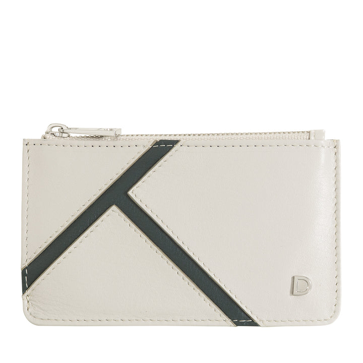 DUDU Porta Carte in Vera Pelle con Zip - Sottile, Portamonete, Porta Tessere – Design Ispirato al Tennis, Linee a Contrasto, Compatto e Unisex