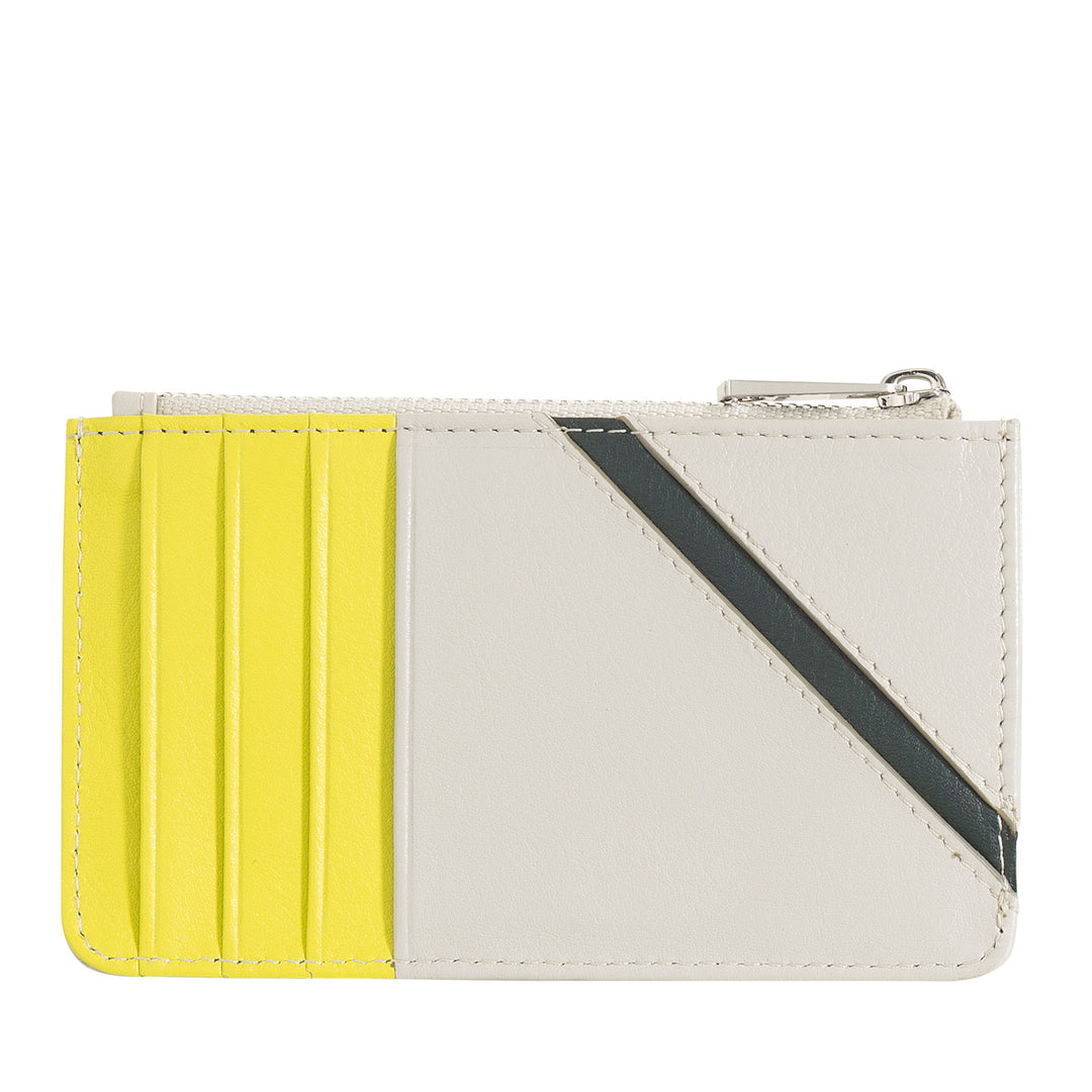 DUDU Porta Carte in Vera Pelle con Zip - Sottile, Portamonete, Porta Tessere – Design Ispirato al Tennis, Linee a Contrasto, Compatto e Unisex