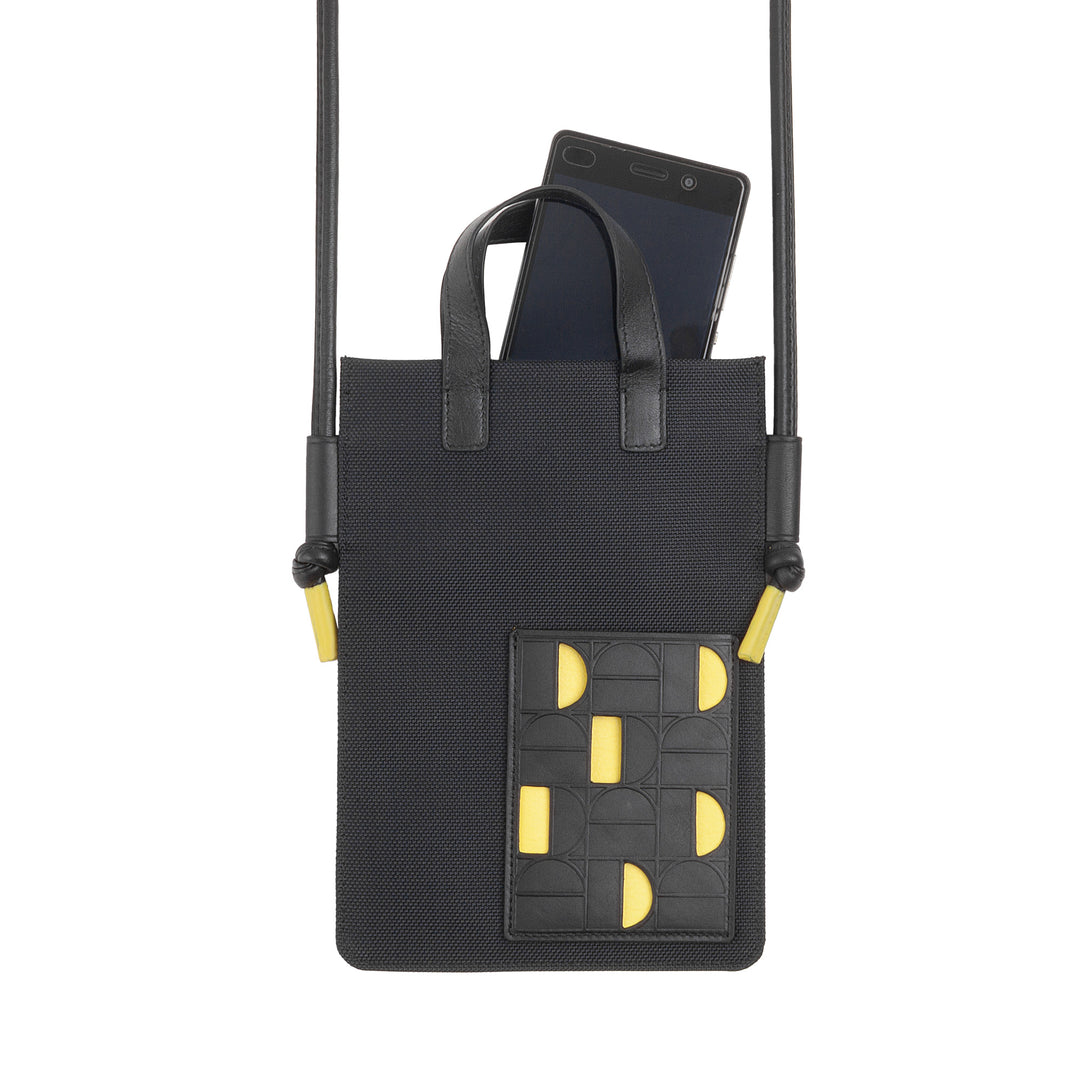 DUDU Porta Cellulare a Tracolla in Pelle e Tessuto – Borsa Piccola Uomo Donna con Tracolla Regolabile, Leggera e Moderna per Smartphone e Accessori