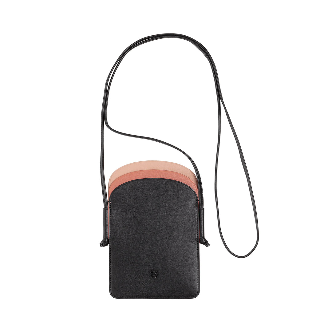 DUDU Porta Cellulare da Collo Donna in Pelle, Doppia Tasca Porta Smartphone, Tasca Porta Tessere, Tracolla Laccio Regolabile
