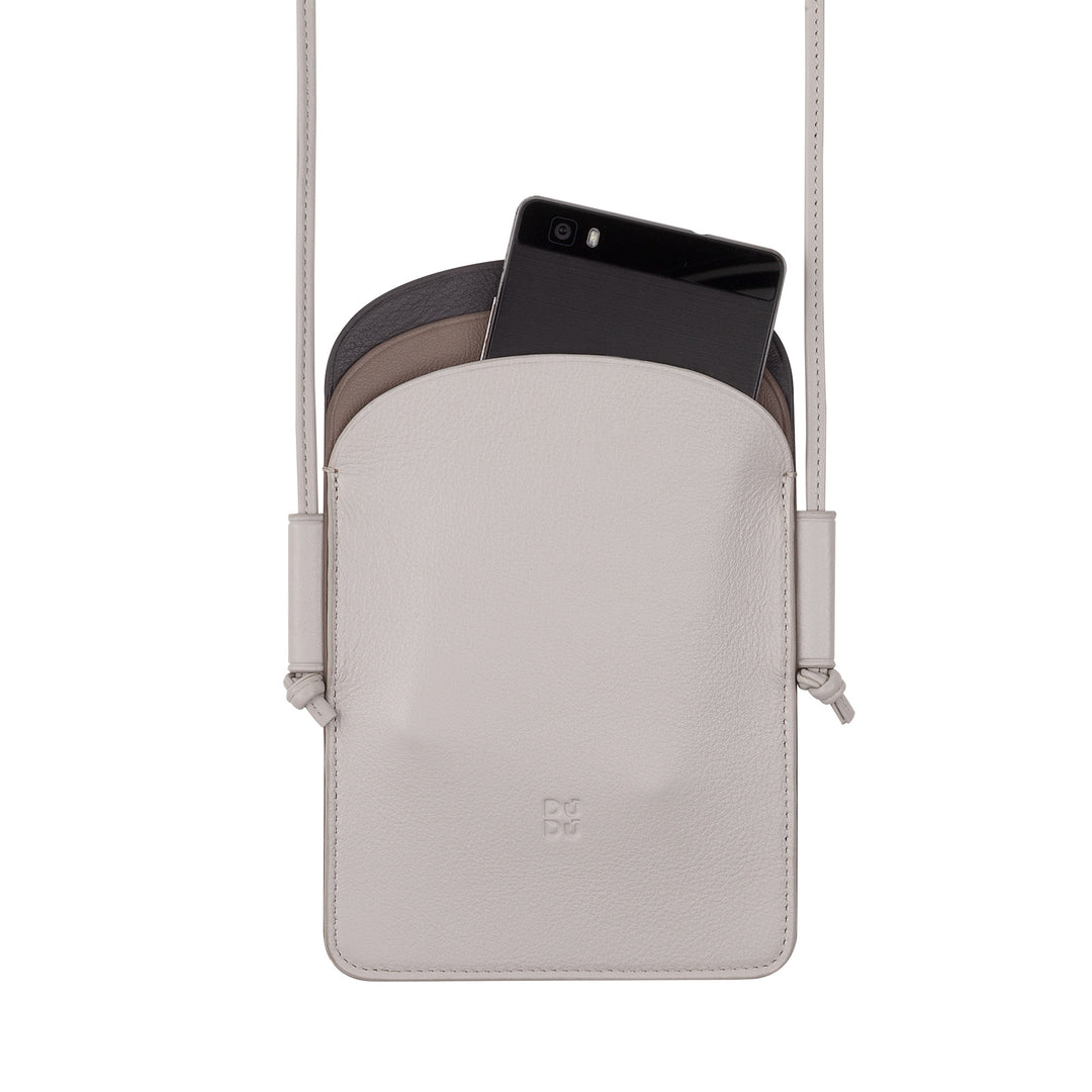 DUDU Porta Cellulare da Collo Donna in Pelle, Doppia Tasca Porta Smartphone, Tasca Porta Tessere, Tracolla Laccio Regolabile
