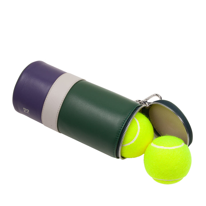 DUDU Porta Palline da Tennis in Vera Pelle, Edizione Limitata, Tubo da 3 Palline, Chiusura a Cerniera, Attacco con Moschettone