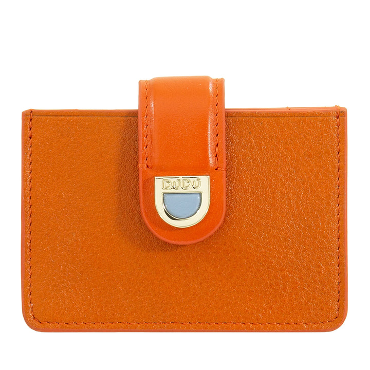 DUDU Porta Tessere Donna in Pelle a Fisarmonica - Porta Carte di Credito Compatto, Multi Carte e Chiusura con Bottone - Portacarte Elegante da Borsa