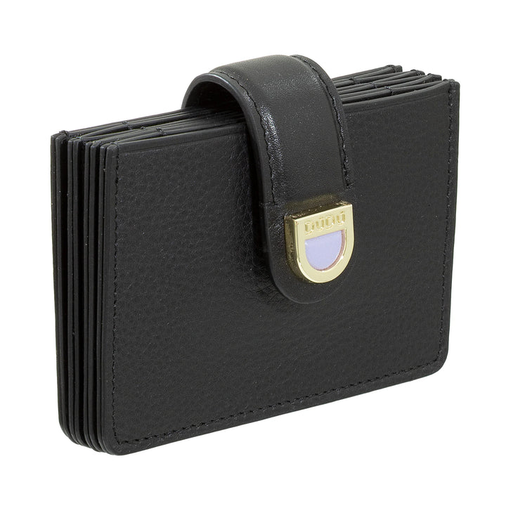 DUDU Porta Tessere Donna in Pelle a Fisarmonica - Porta Carte di Credito Compatto, Multi Carte e Chiusura con Bottone - Portacarte Elegante da Borsa