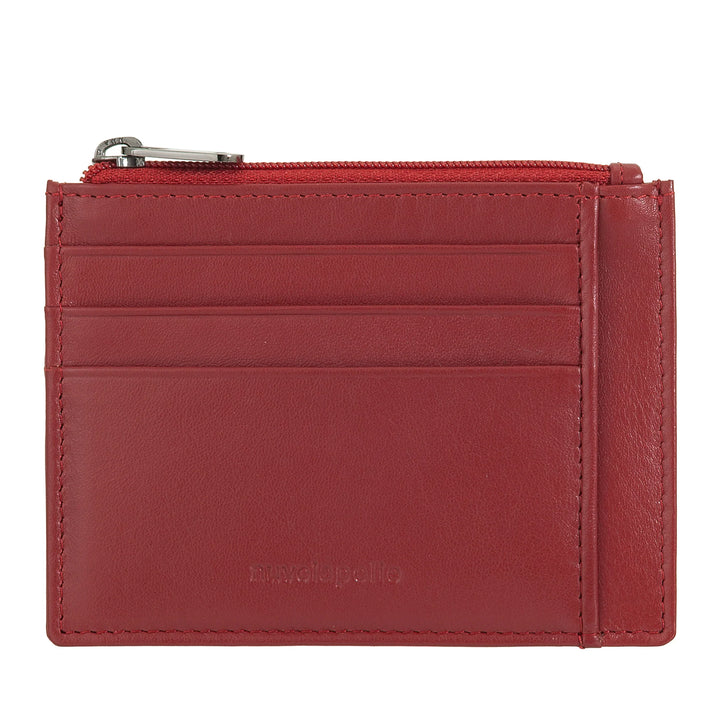Nuvola Pelle Bustina Portafoglio Porta Carte di Credito Tascabile in Pelle - Portamonete Uomo Slim con Cerniera Zip