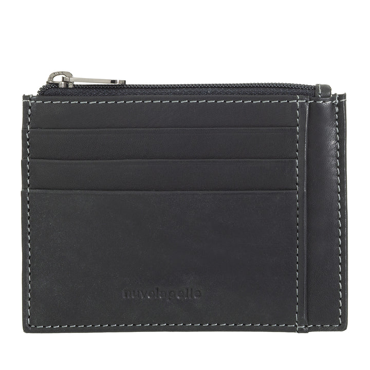 Nuvola Pelle Portacarte Credito in Pelle Uomo Donna – Porta Carte Slim Sottile con Scomparti e Tasca a Cerniera Zip – Elegante e Compatto