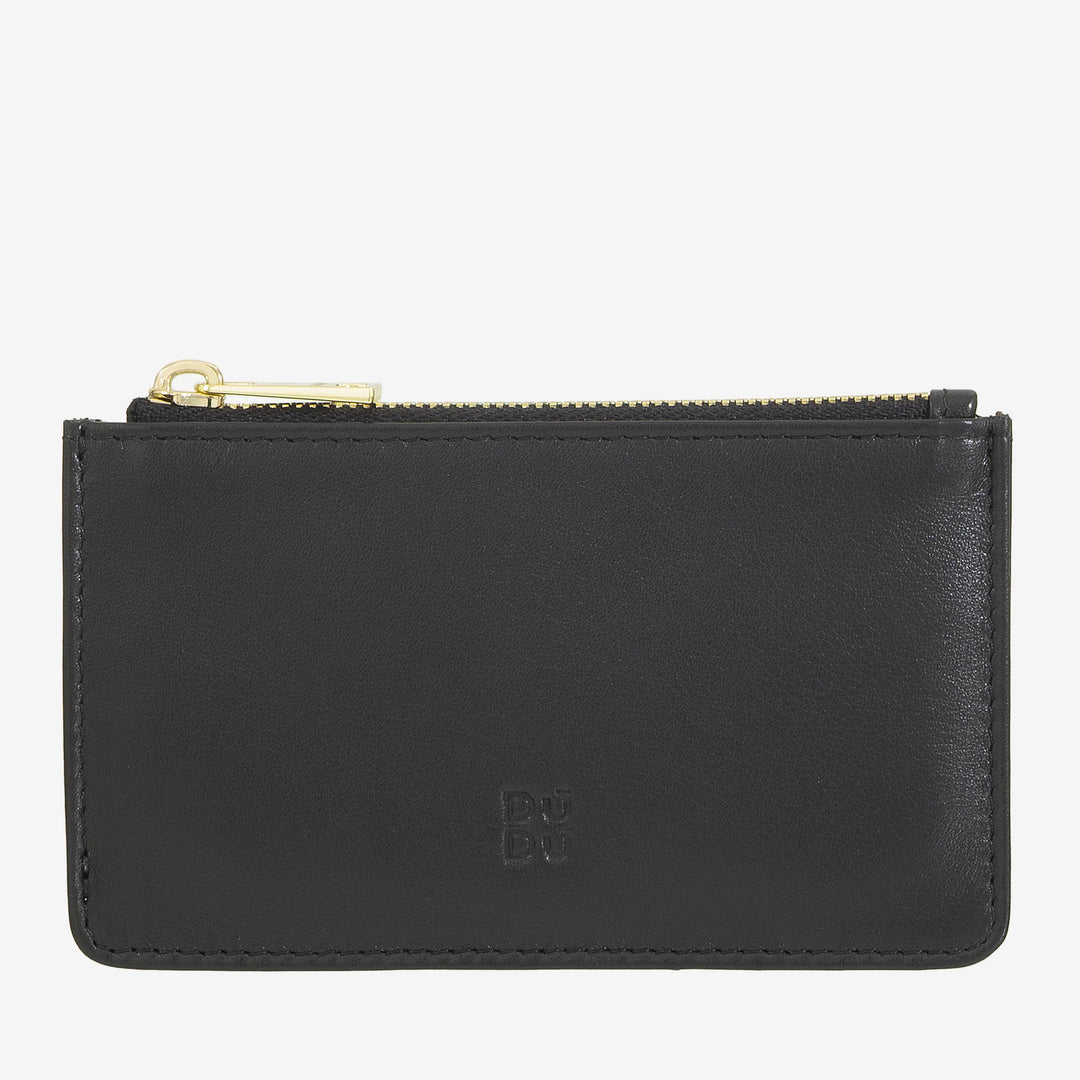 DUDU Porta Carte di Credito Uomo Donna in Pelle, Portafoglio Sottile Piccolo, 4 Porta Tessere Portacarte, con Chiusura a Cerniera