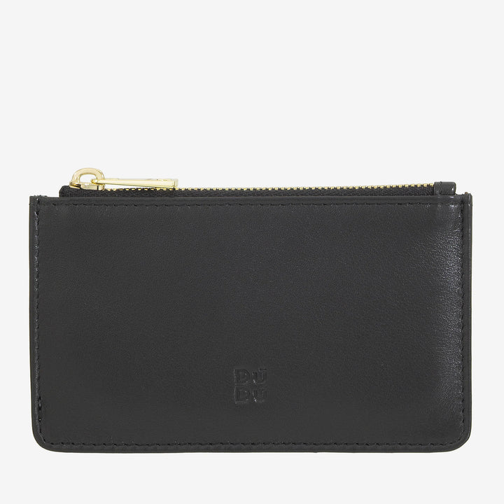 DUDU Porta Carte di Credito Uomo Donna in Pelle, Portafoglio Sottile Piccolo, 4 Porta Tessere Portacarte, con Chiusura a Cerniera
