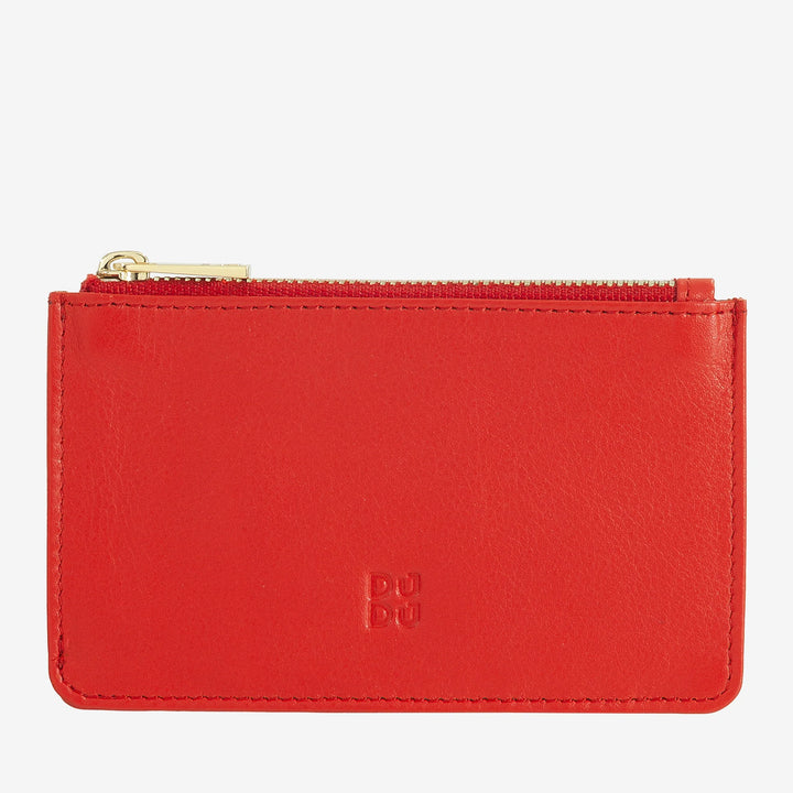 DUDU Porta Carte di Credito Uomo Donna in Pelle, Portafoglio Sottile Piccolo, 4 Porta Tessere Portacarte, con Chiusura a Cerniera